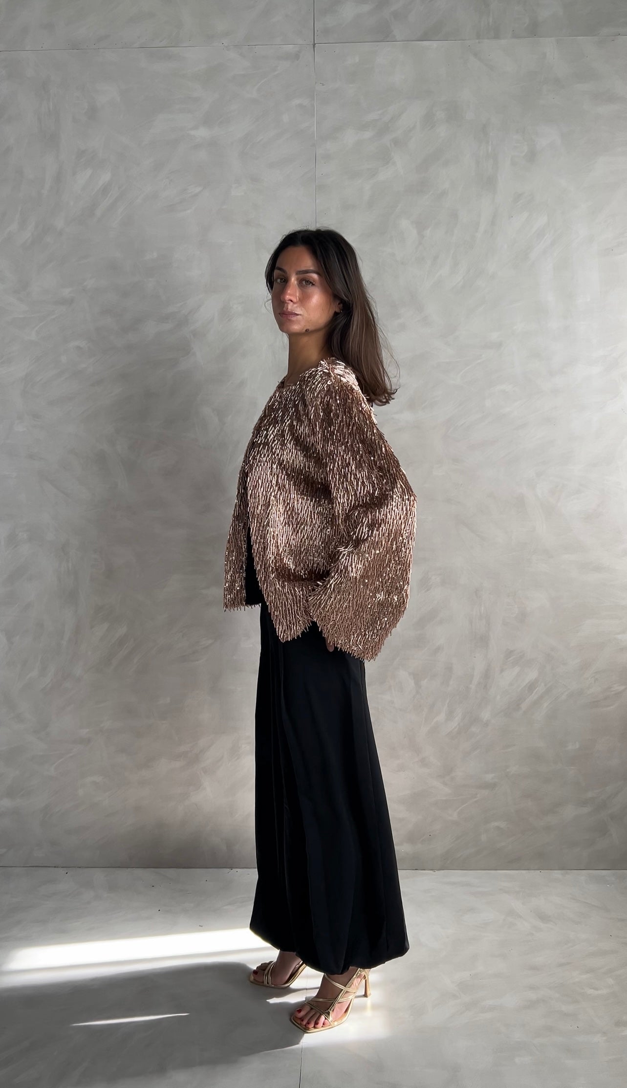 Beaded Shimmer Blazer in Champange