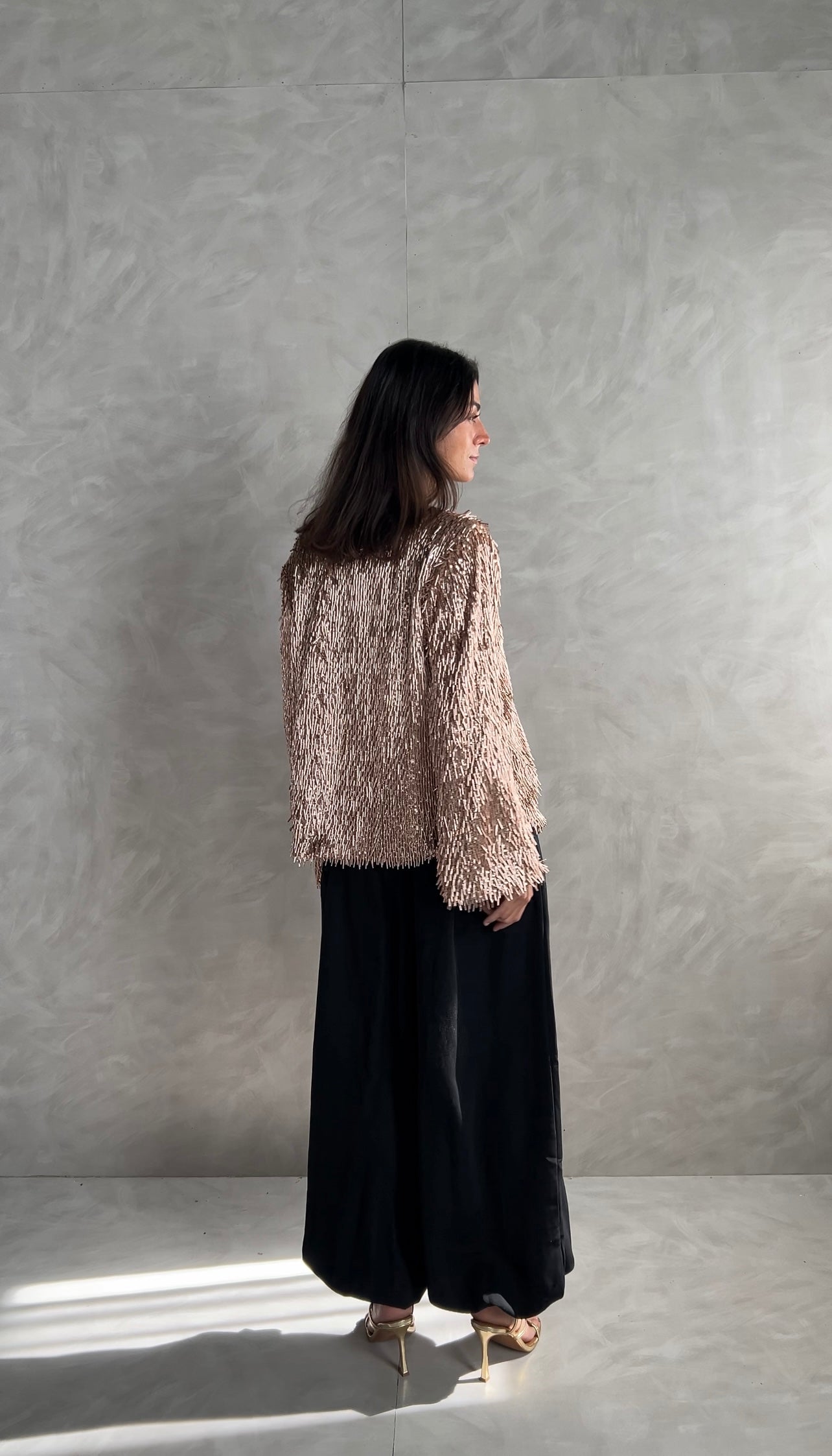 Beaded Shimmer Blazer in Champange