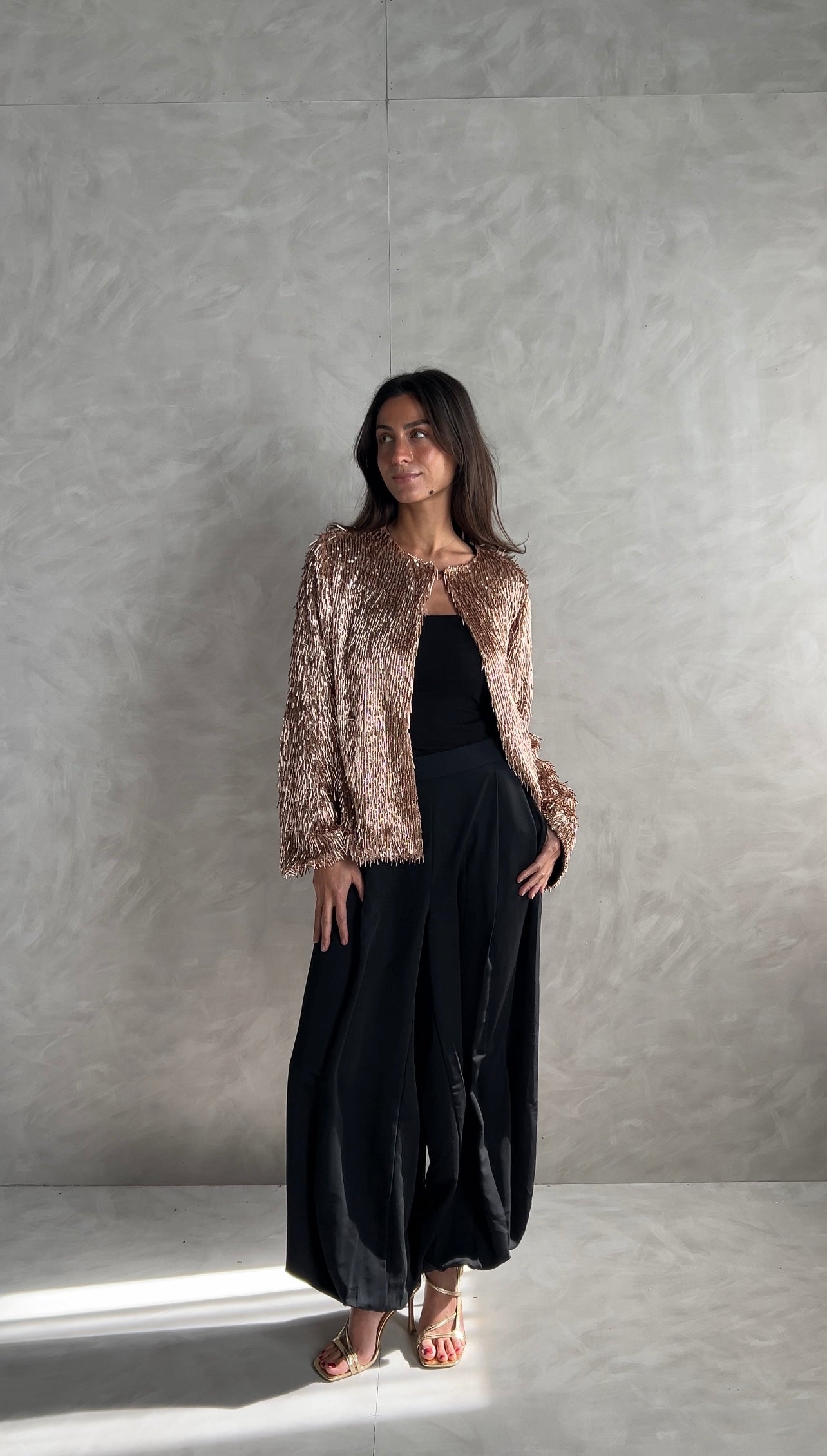 Beaded Shimmer Blazer in Champange