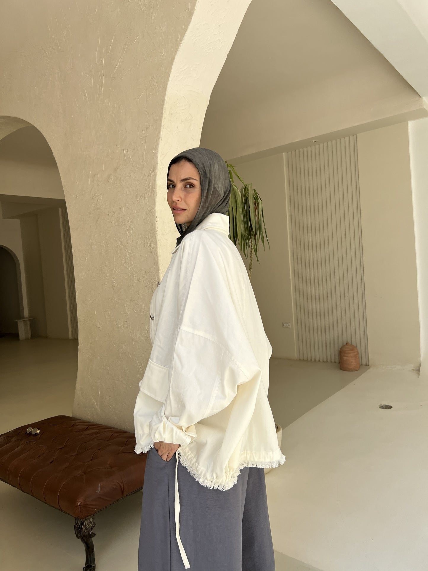 Gabardine jacket in white (pre order)