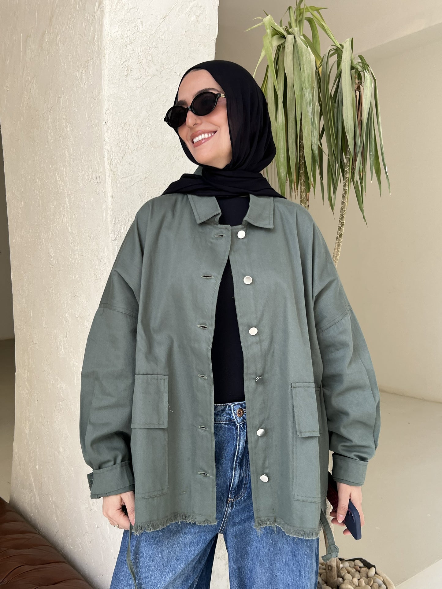 Gabardine jacket in Olive (pre order)