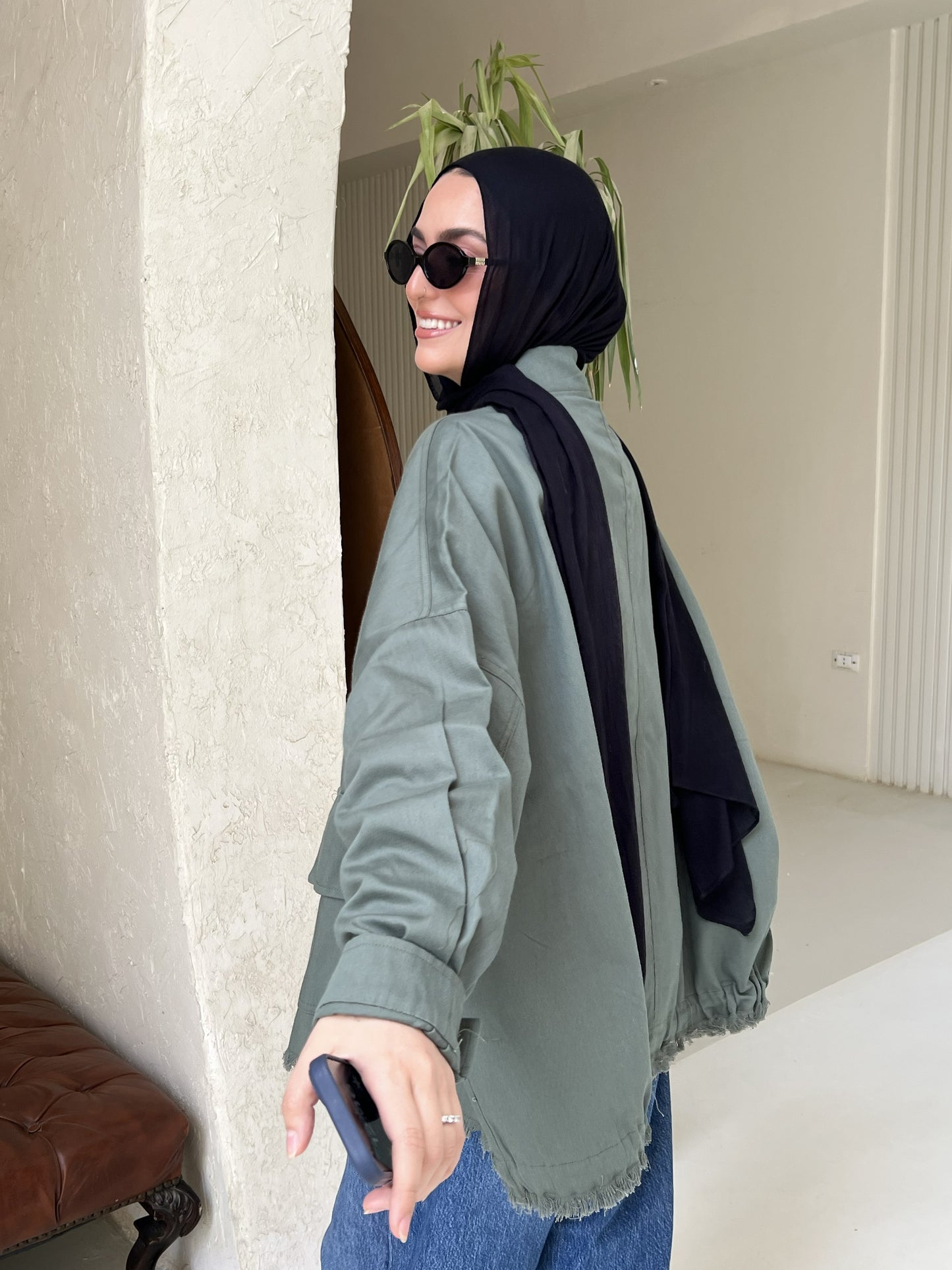 Gabardine jacket in Olive (pre order)