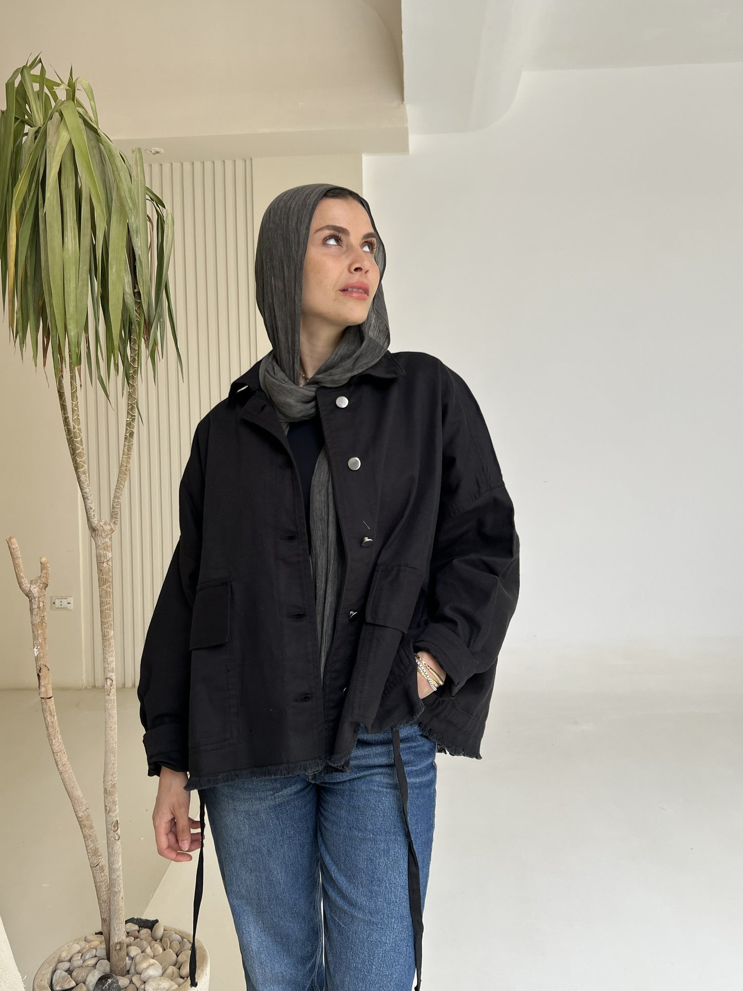 Gabardine jacket in Black (pre order)