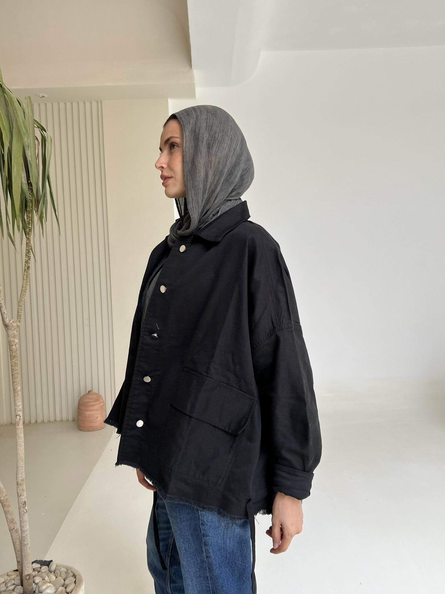 Gabardine jacket in Black (pre order)