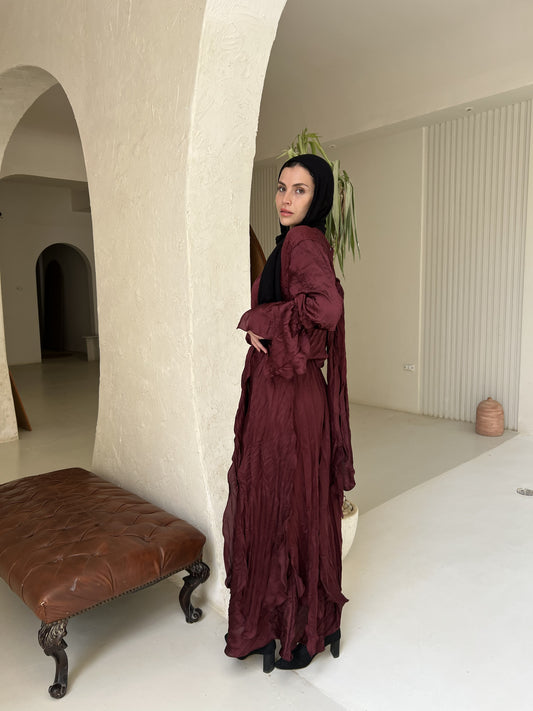 Satin plisse set in Maroon