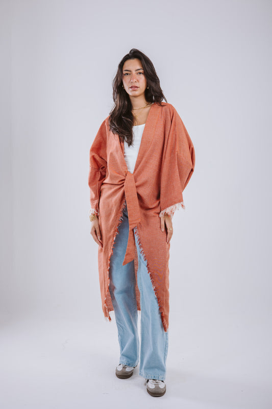 Fringes Cardigan in Coral