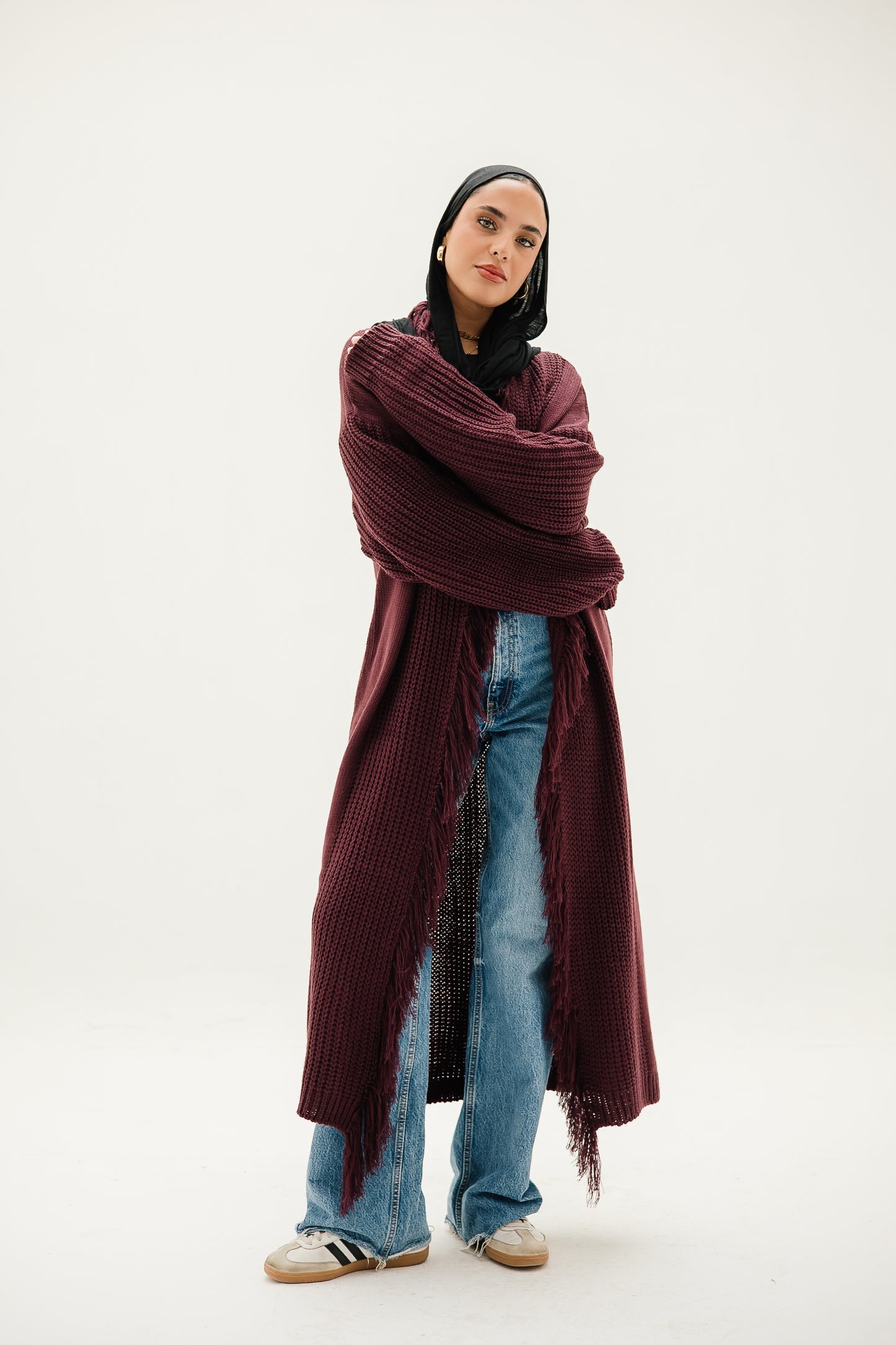 Free Spirit Fringe Cardigan in Burgundy  ( Pre order )