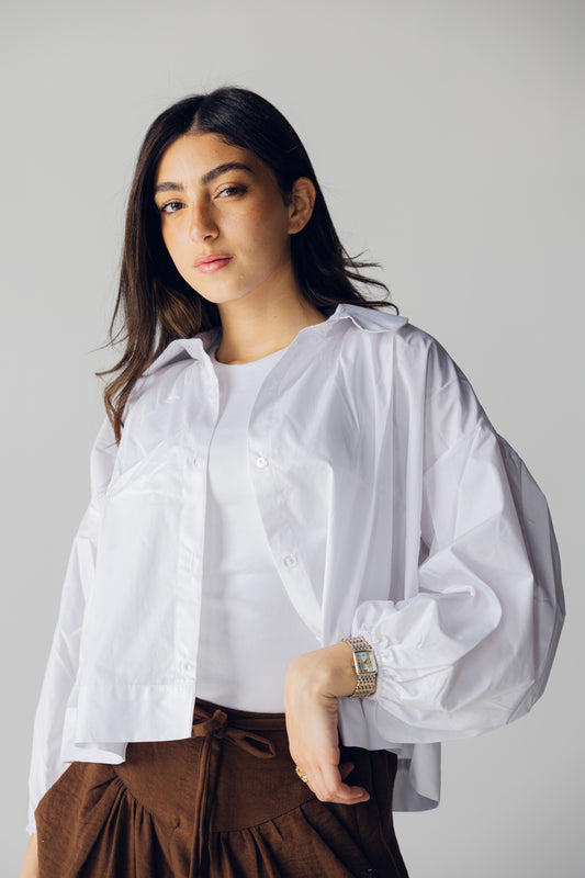 White cropped popplin chemise