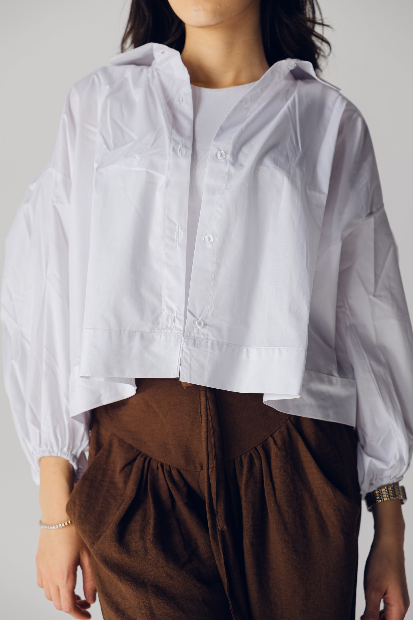 White cropped popplin chemise