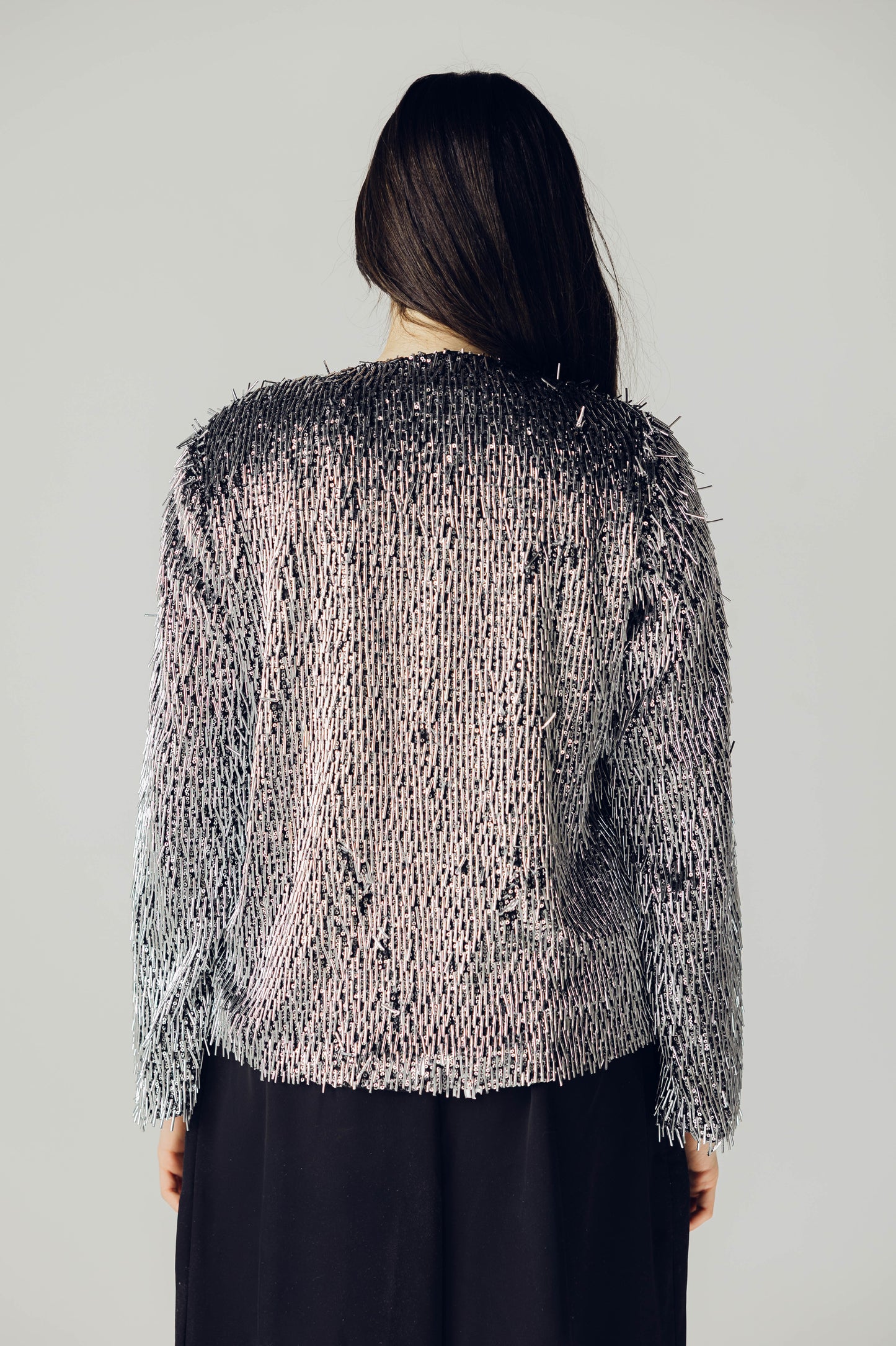 Beaded Shimmer Blazer in silver
