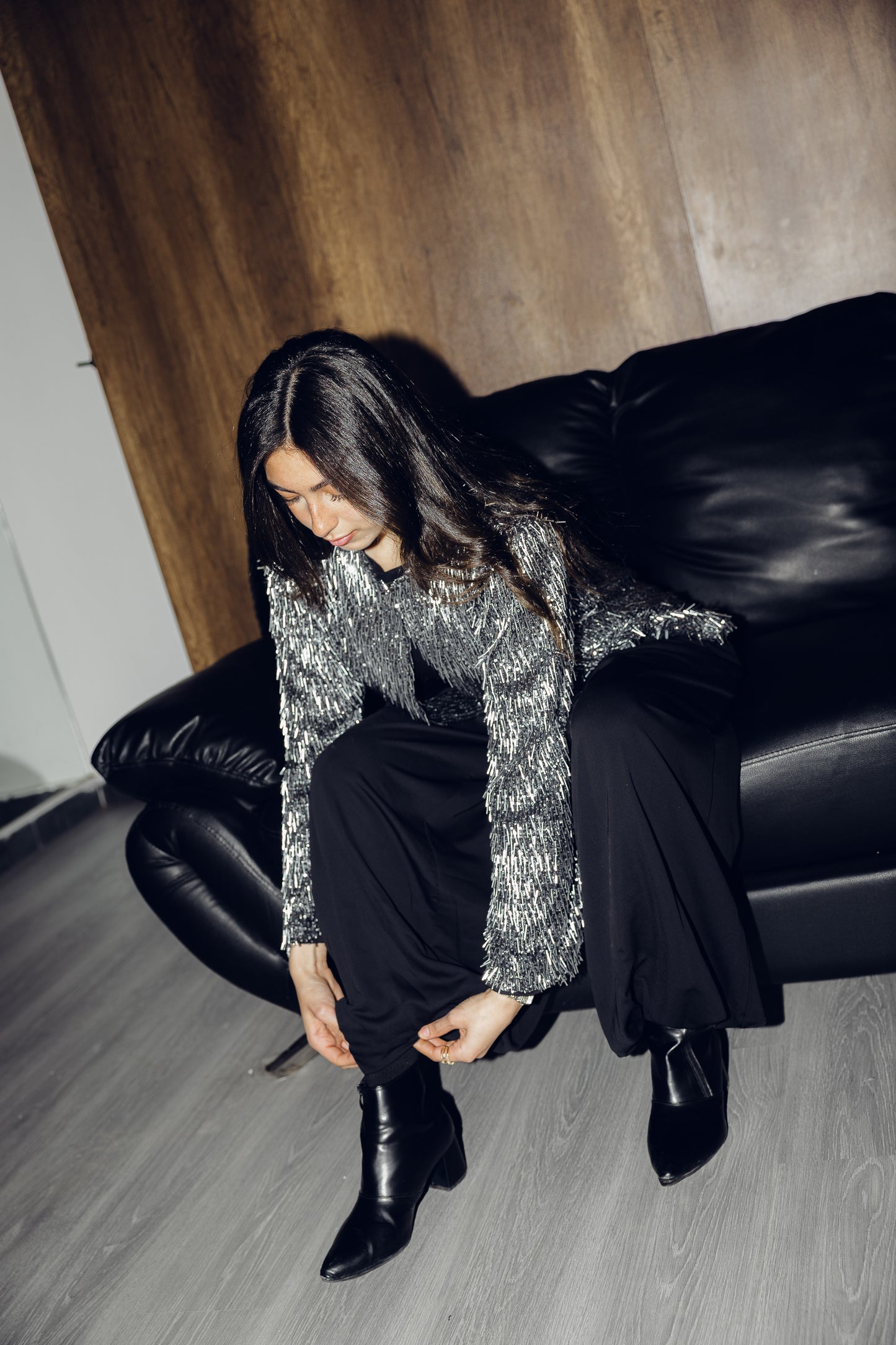 Beaded Shimmer Blazer in silver