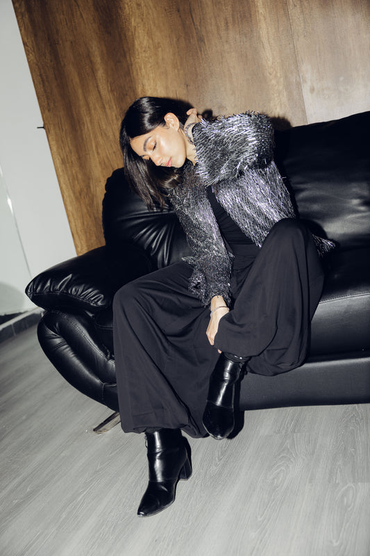 Beaded Shimmer Blazer in silver