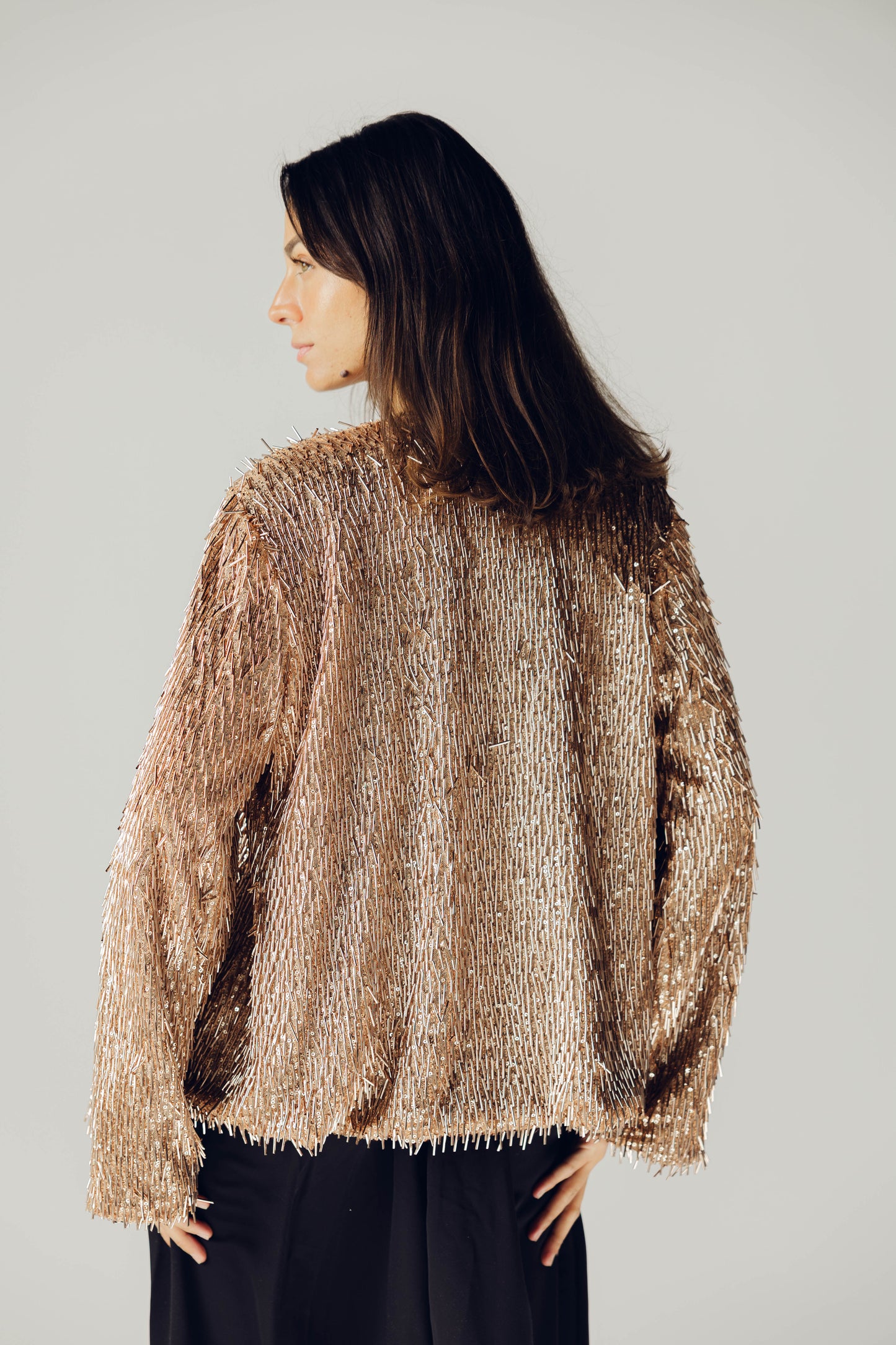 Beaded Shimmer Blazer in Champange