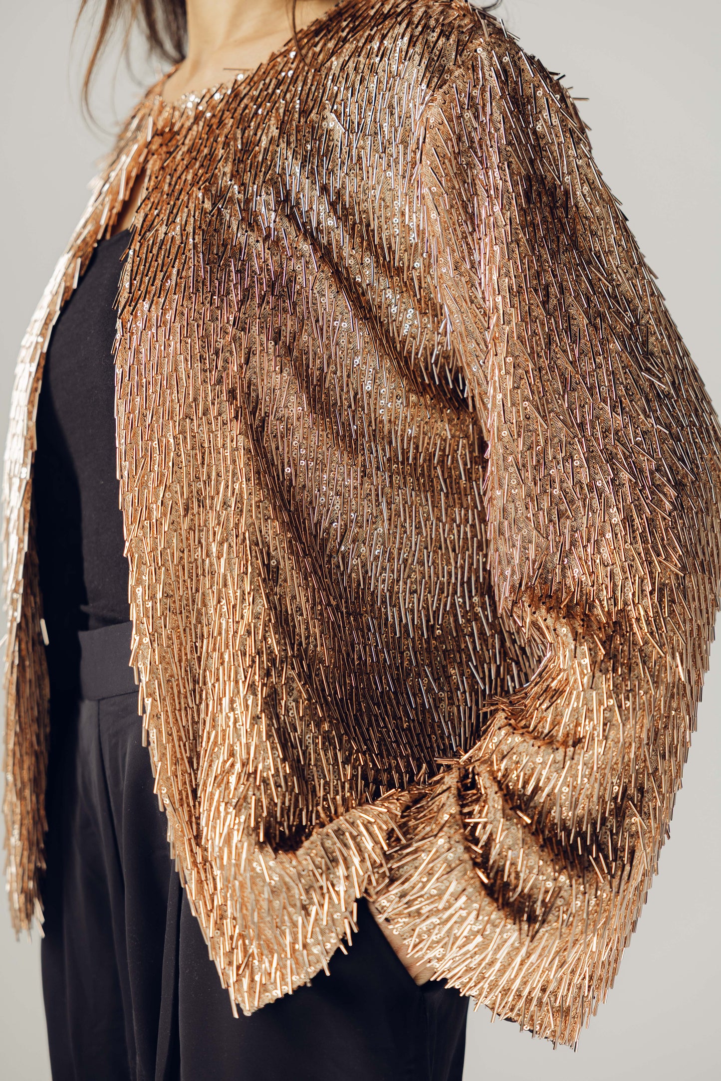 Beaded Shimmer Blazer in Champange