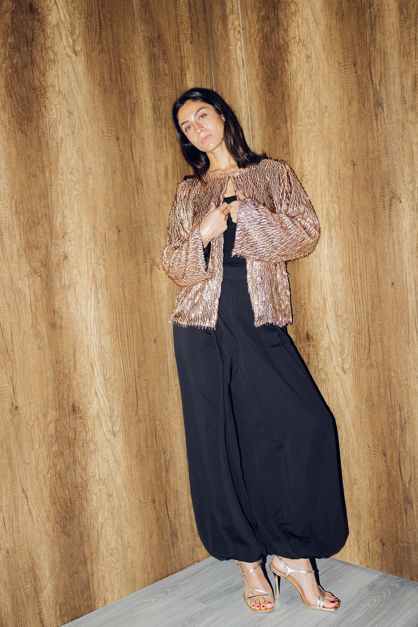 Beaded Shimmer Blazer in Champange