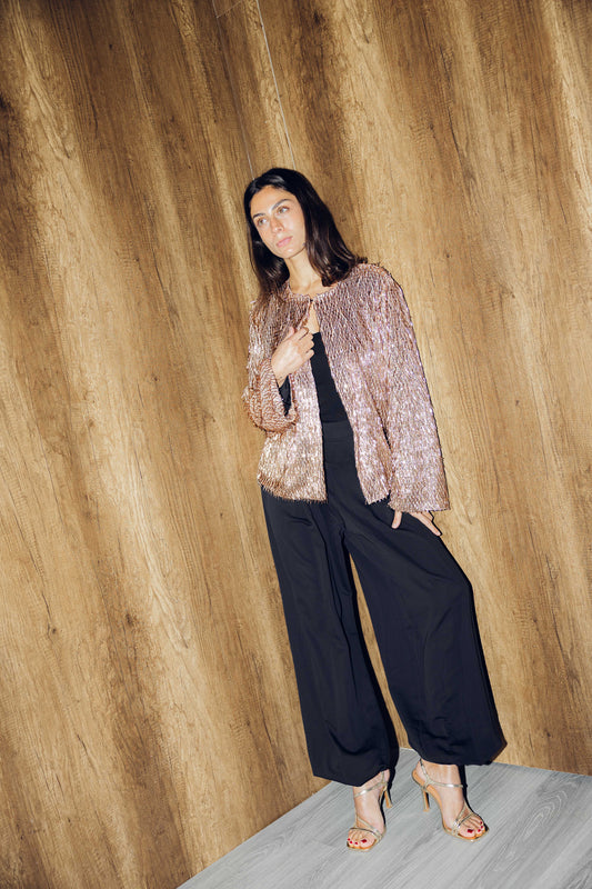 Beaded Shimmer Blazer in Champange