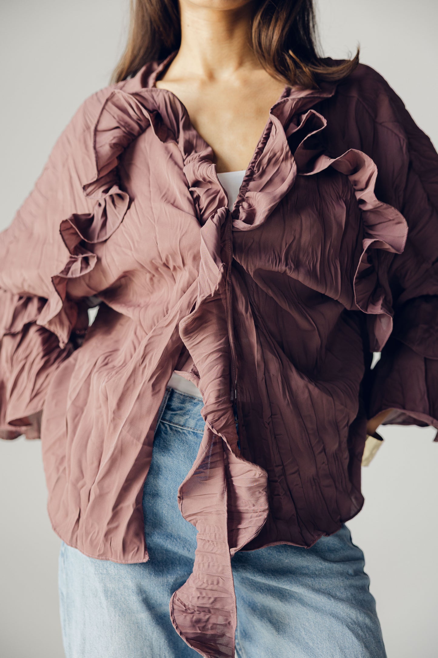 Ruffle top in brown