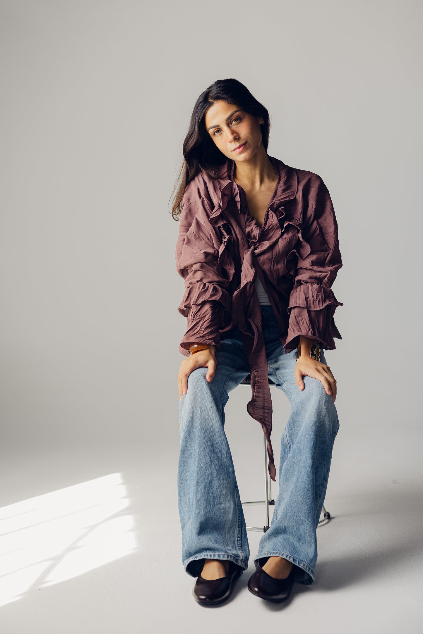 Ruffle top in brown