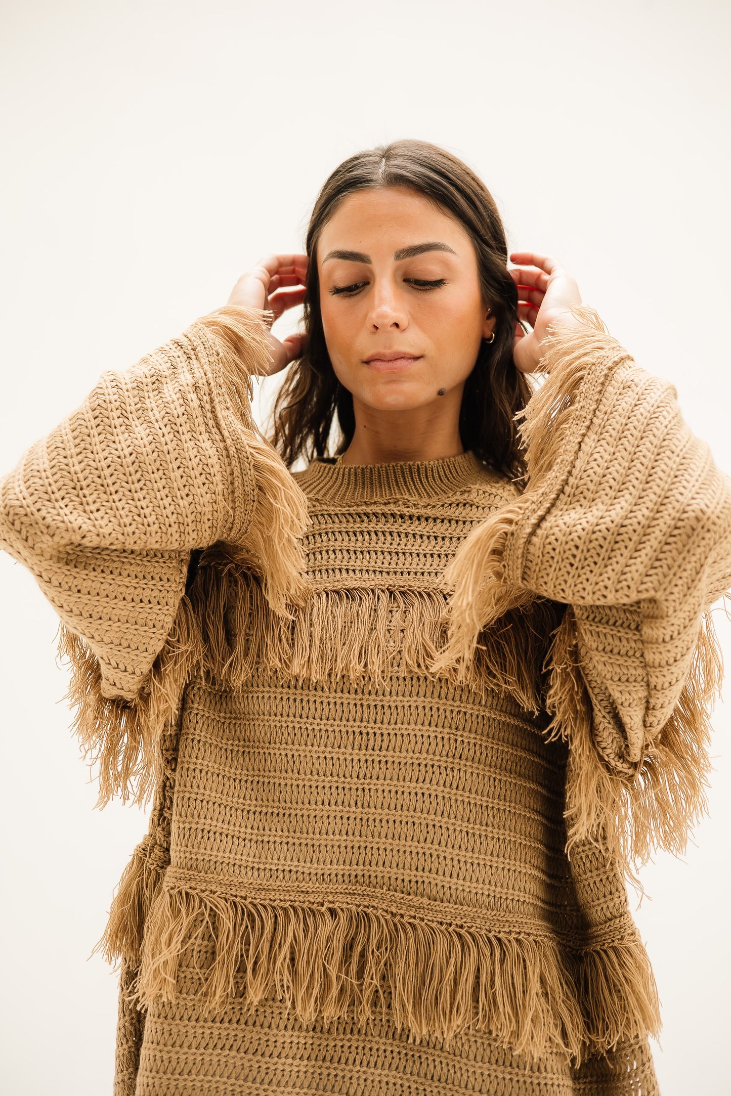 Layered Fringe Knit in Mocha
