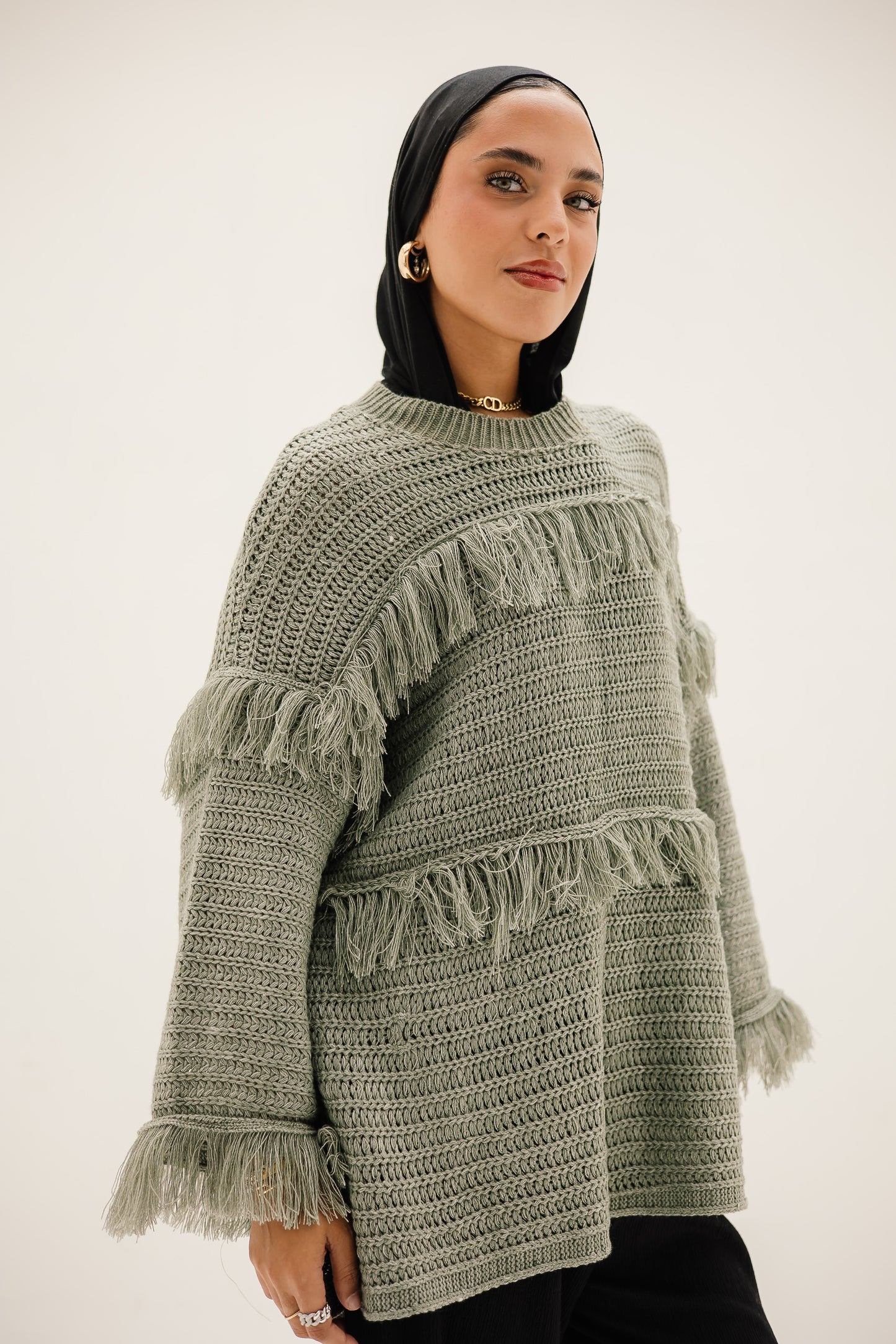 Layered Fringe Knit in Mint