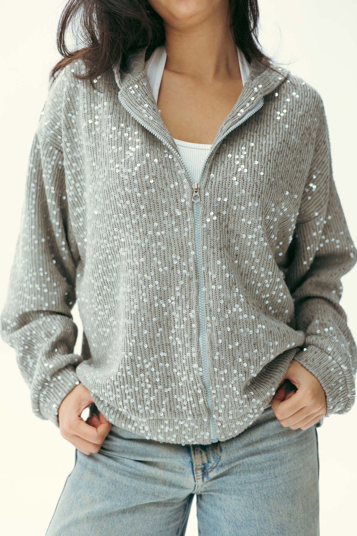 Sequin Statement Jacket in grey