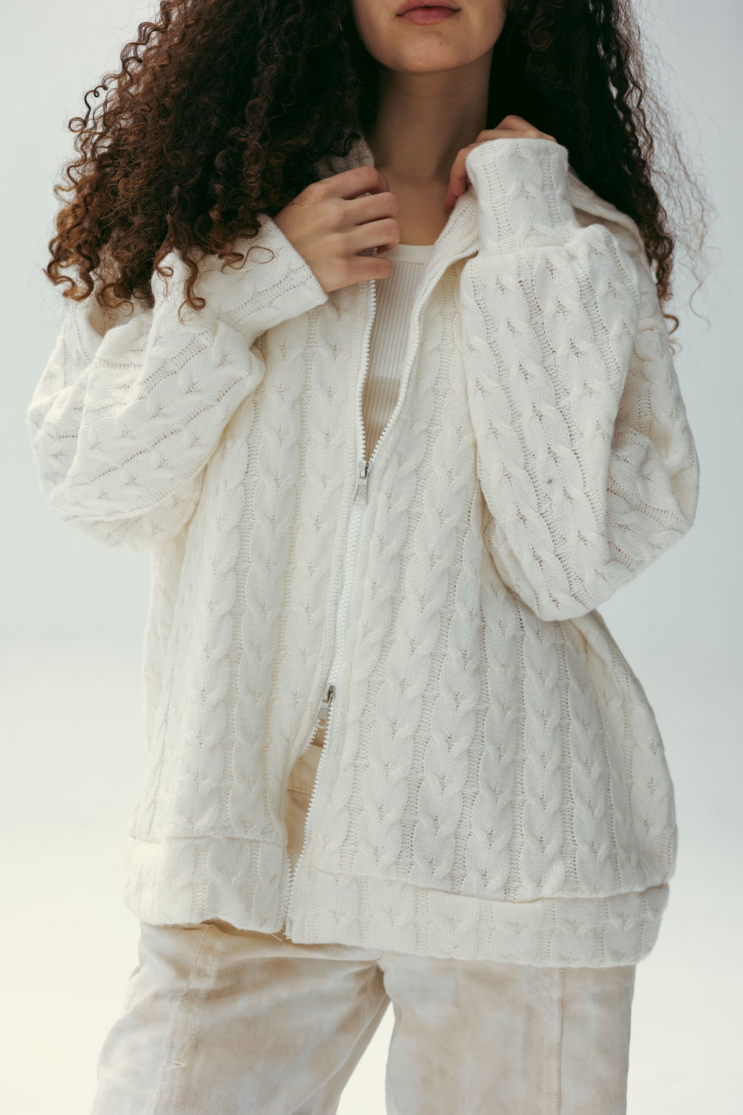 two way zipper pullover in offwhite