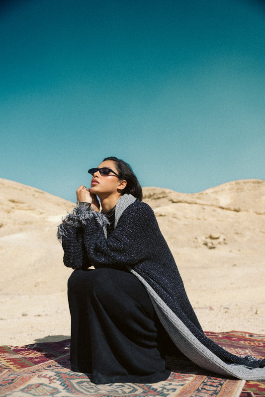 Duo knit Kaftan in black