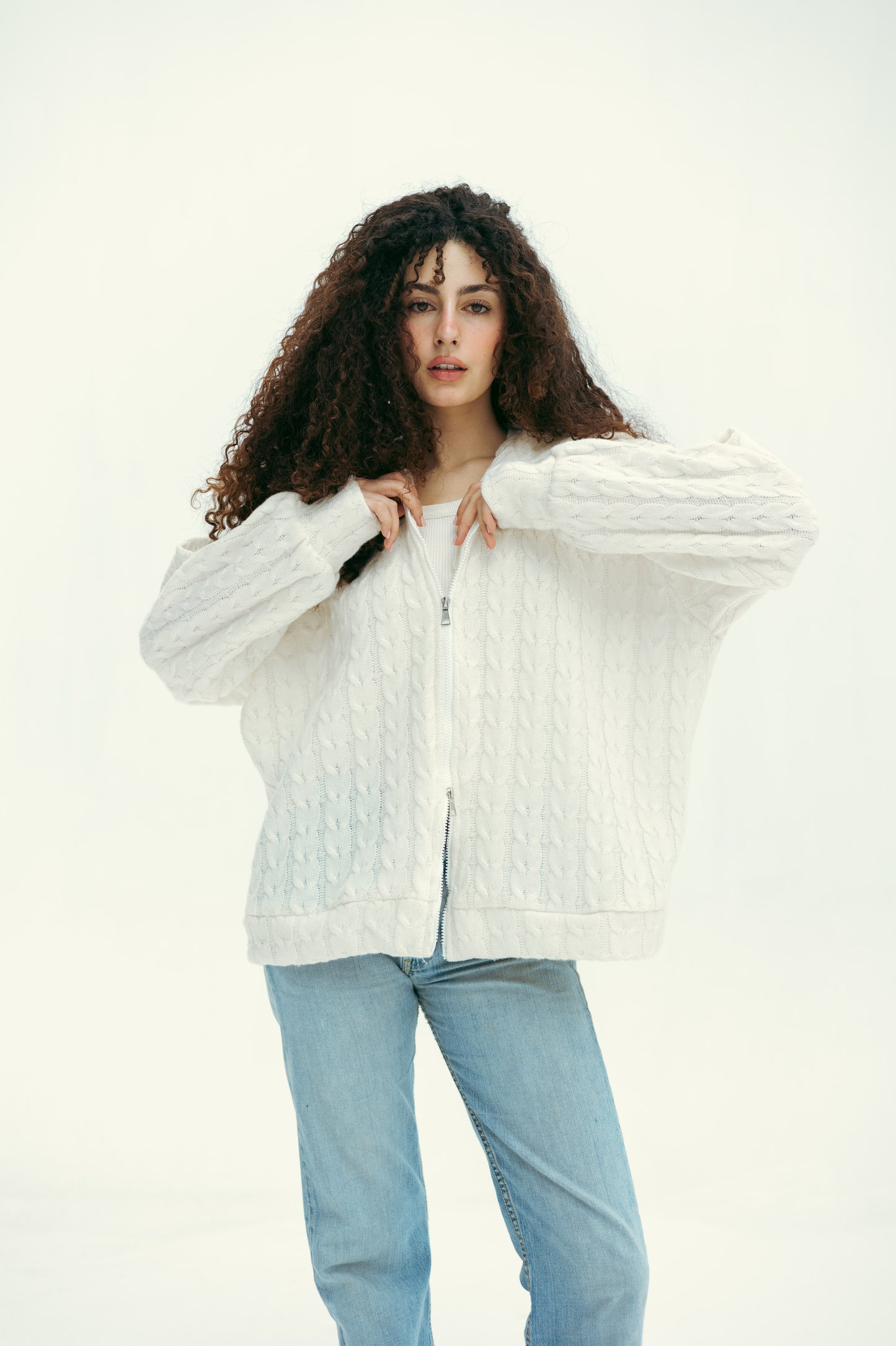 two way zipper pullover in offwhite