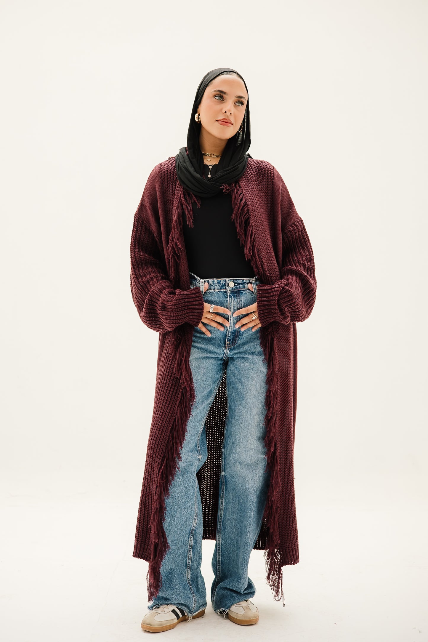 Free Spirit Fringe Cardigan in Burgundy  ( Pre order )