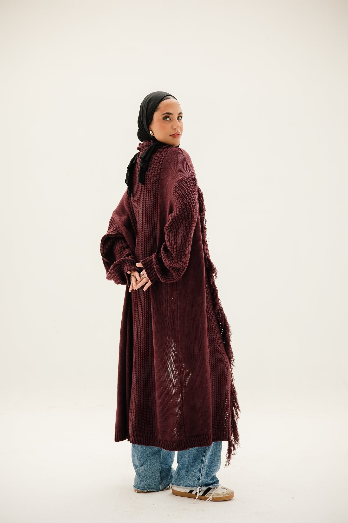 Free Spirit Fringe Cardigan in Burgundy  ( Pre order )