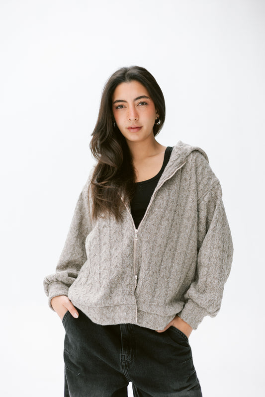two way zipper pullover in greige
