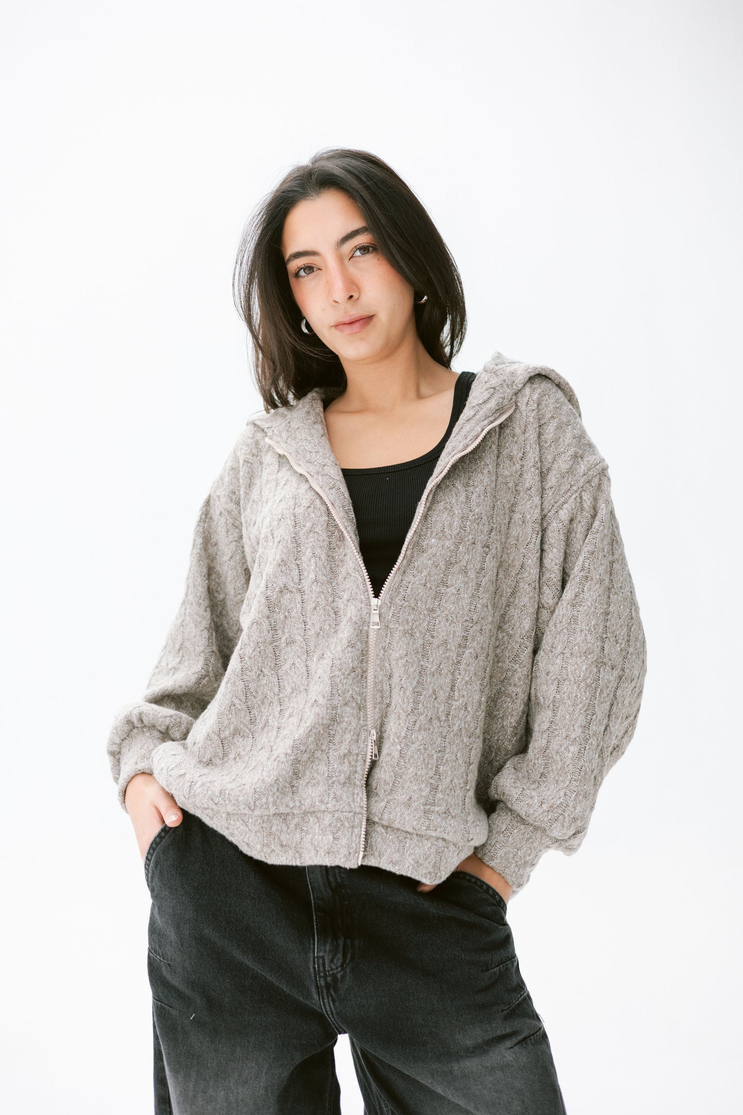 two way zipper pullover in greige
