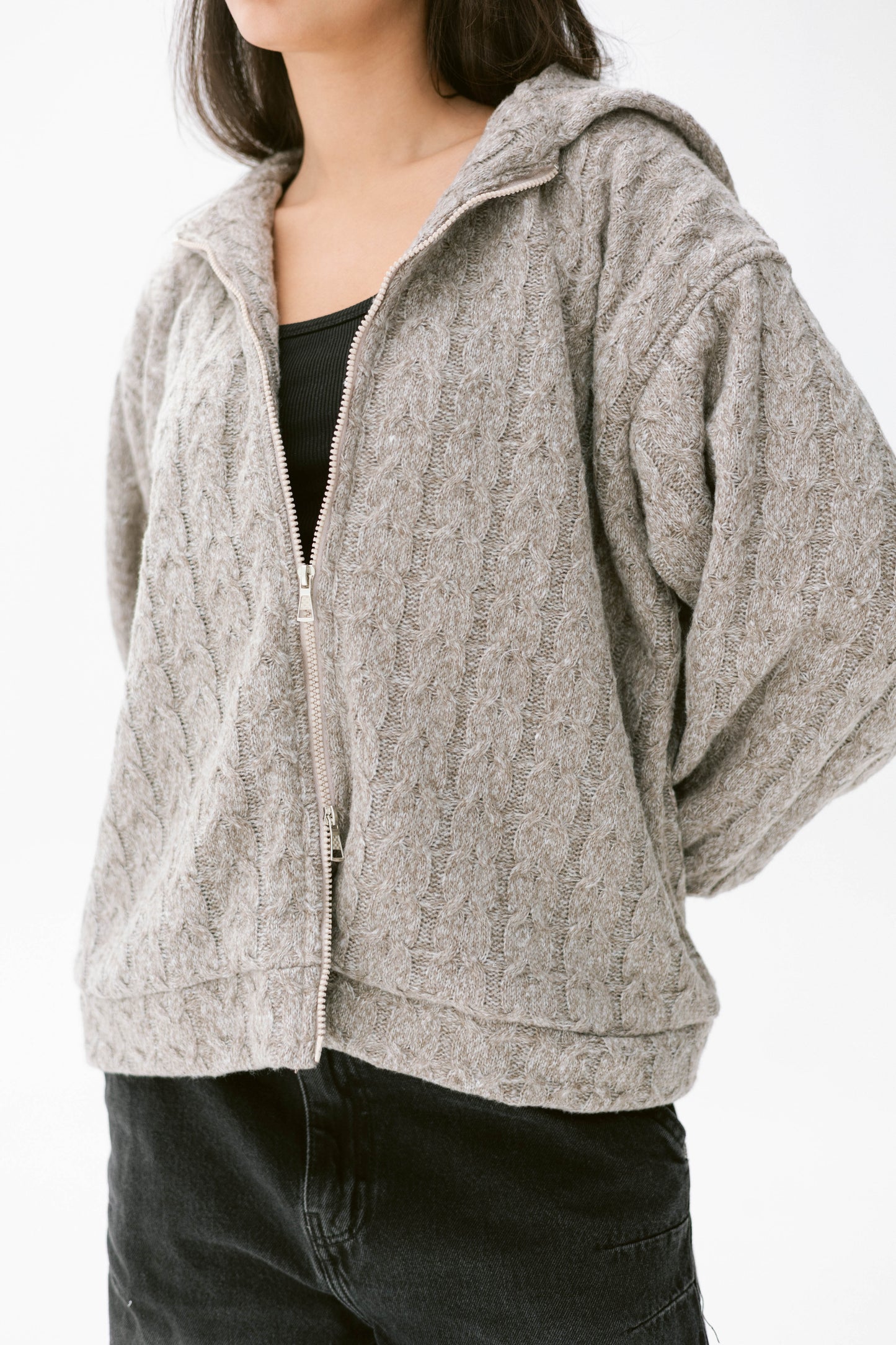 two way zipper pullover in greige