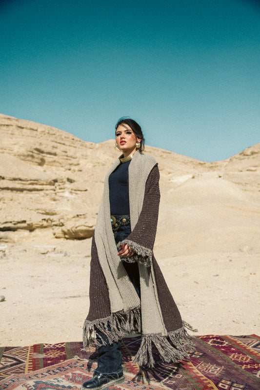 Duo knit Kaftan in brown