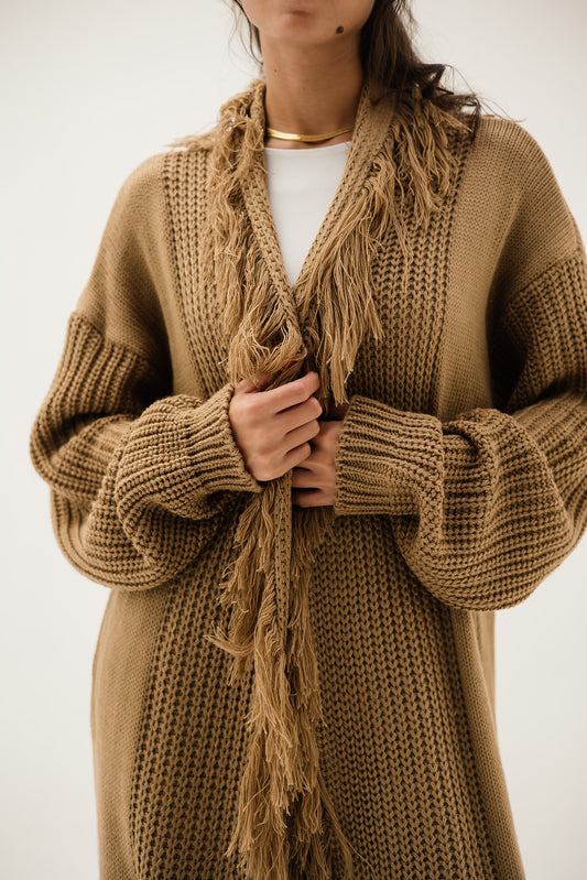 Free Spirit Fringe Cardigan in Mocha