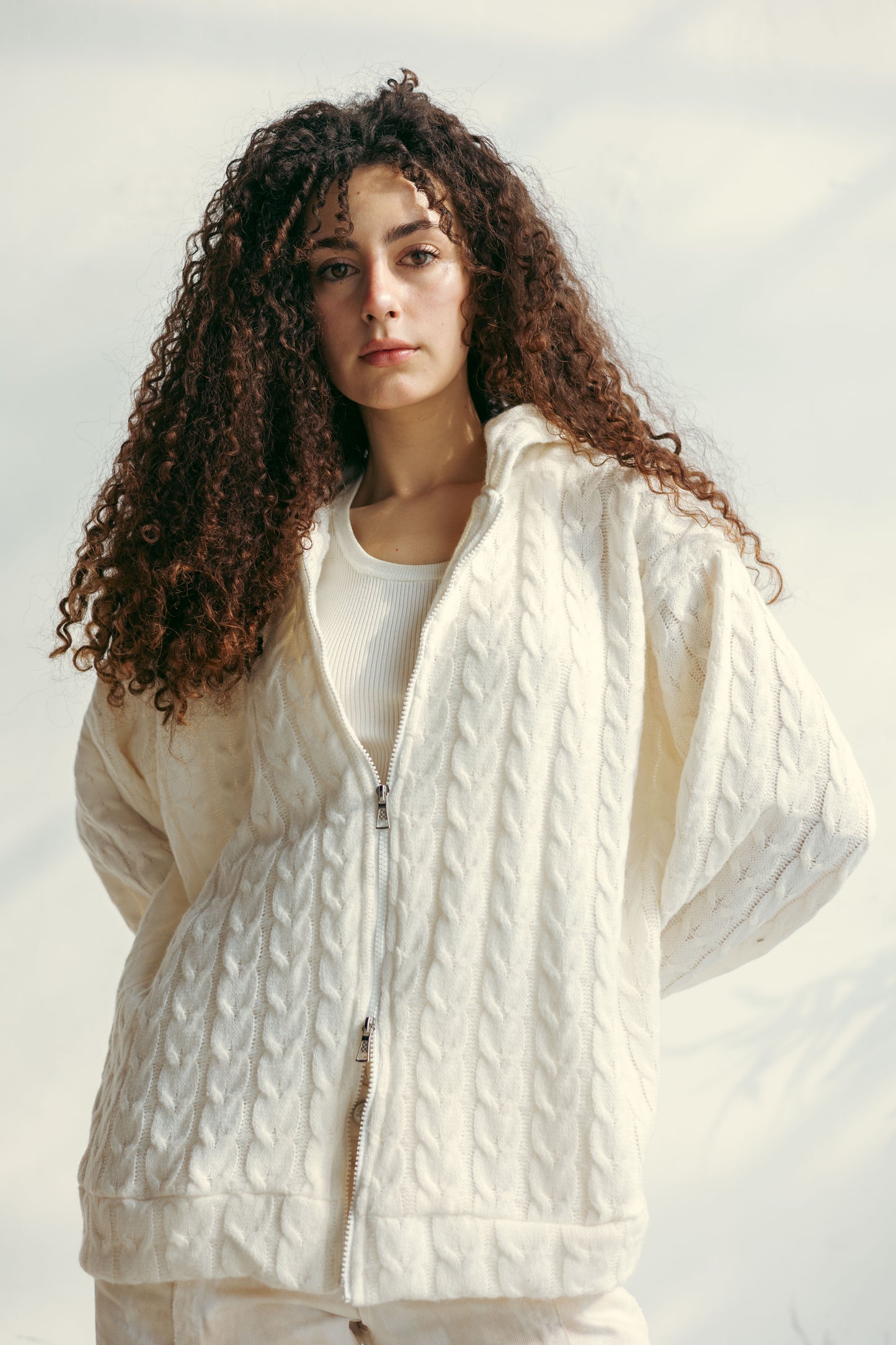 two way zipper pullover in offwhite