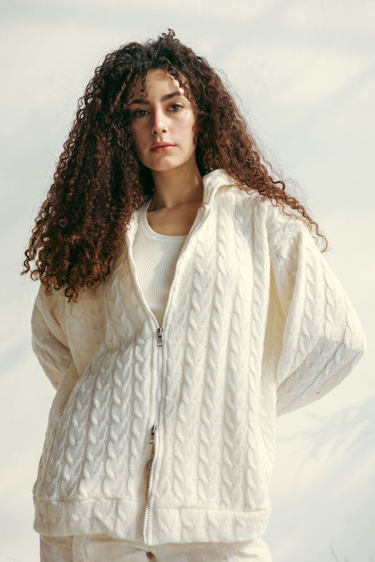 two way zipper pullover in offwhite