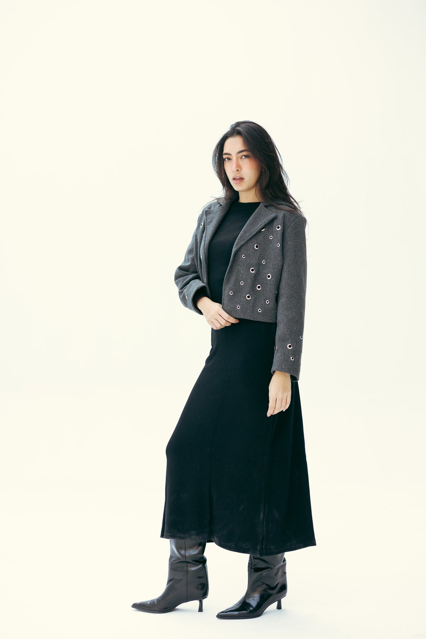 Pierced wool jacket in grey