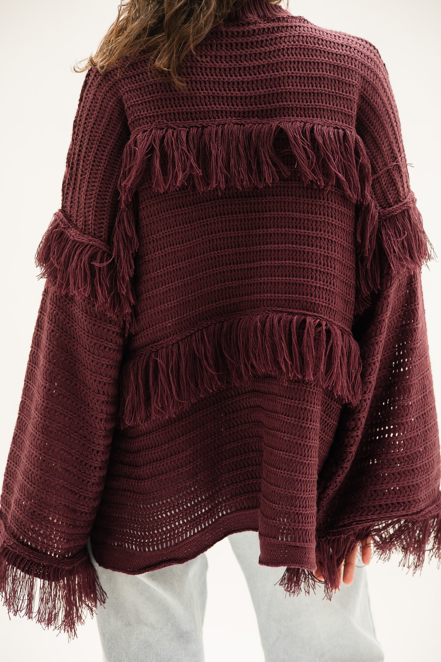 Layered Fringe Knit in Burgundy