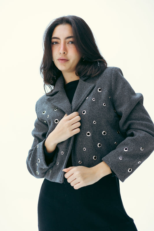 Pierced wool jacket in grey