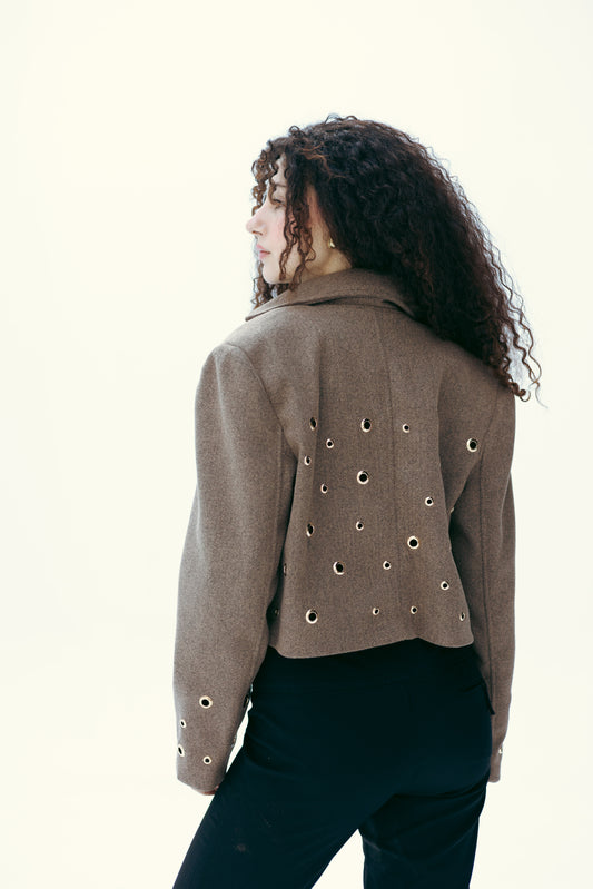 Pierced wool jacket in cafe