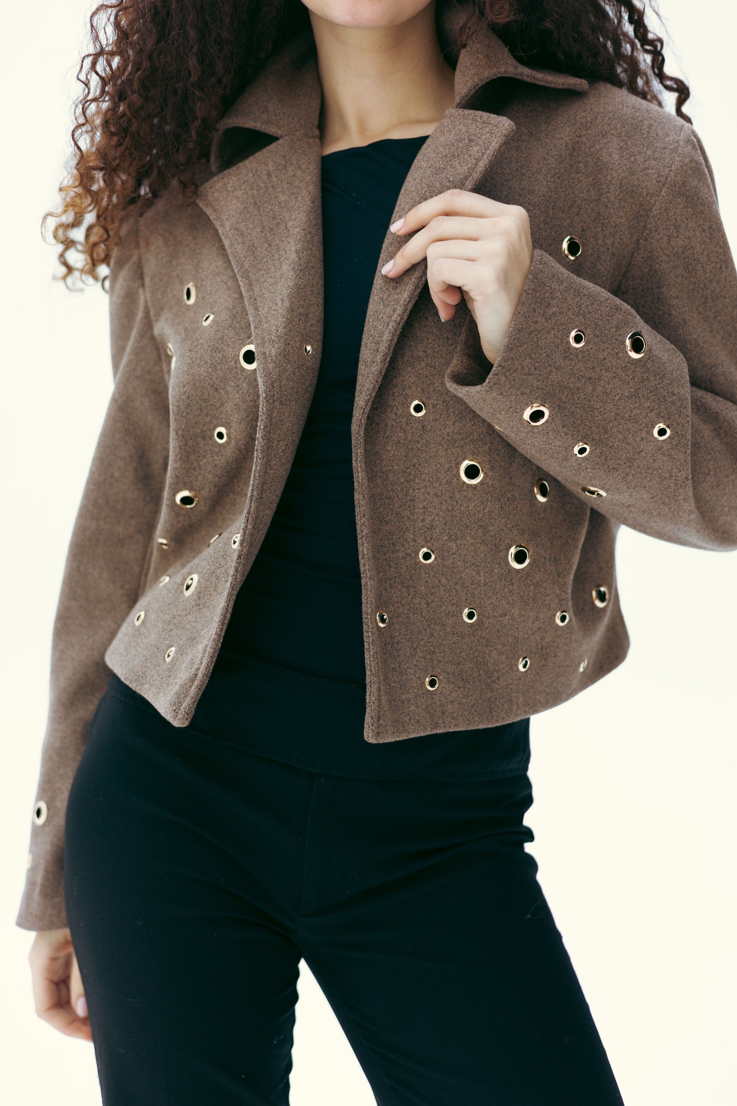 Pierced wool jacket in cafe