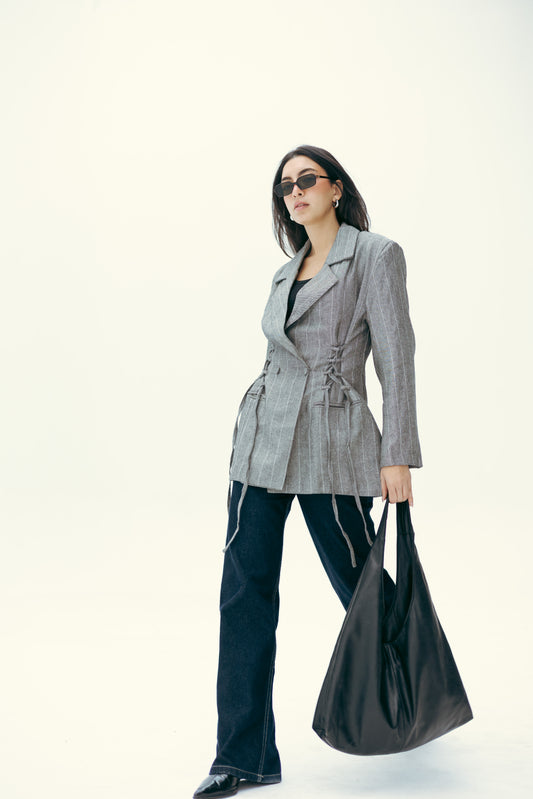 Side Lace up Blazer in grey