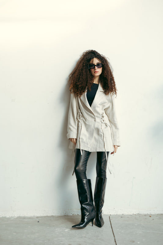 Side Lace up Blazer in Off-white