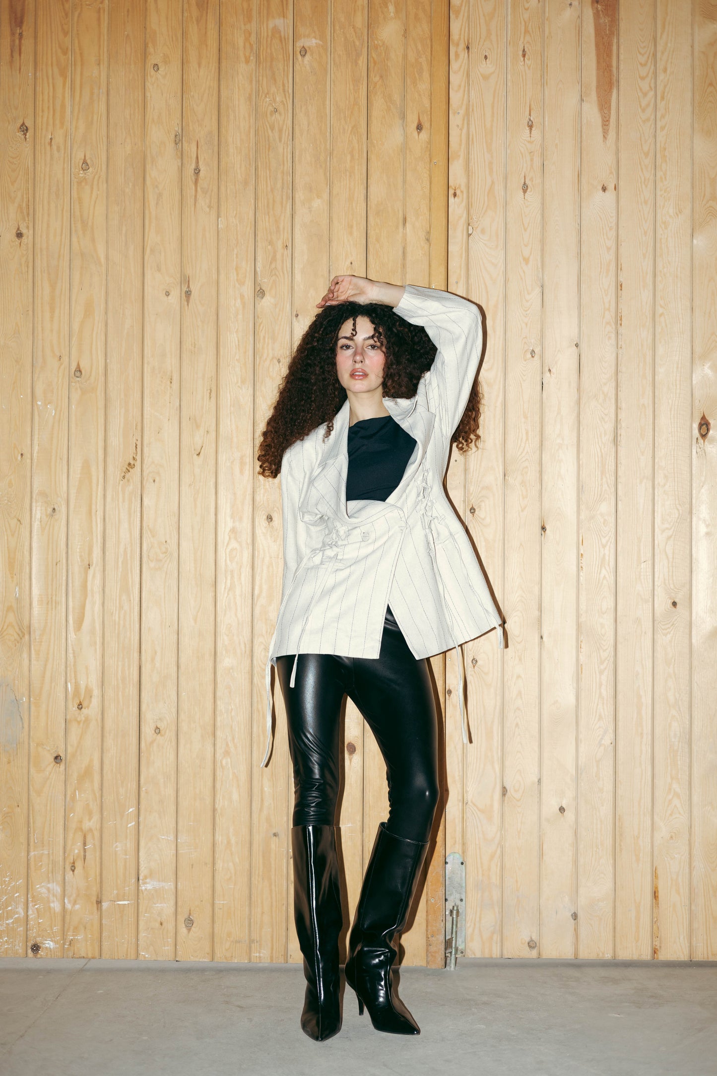 Side Lace up Blazer in Off-white