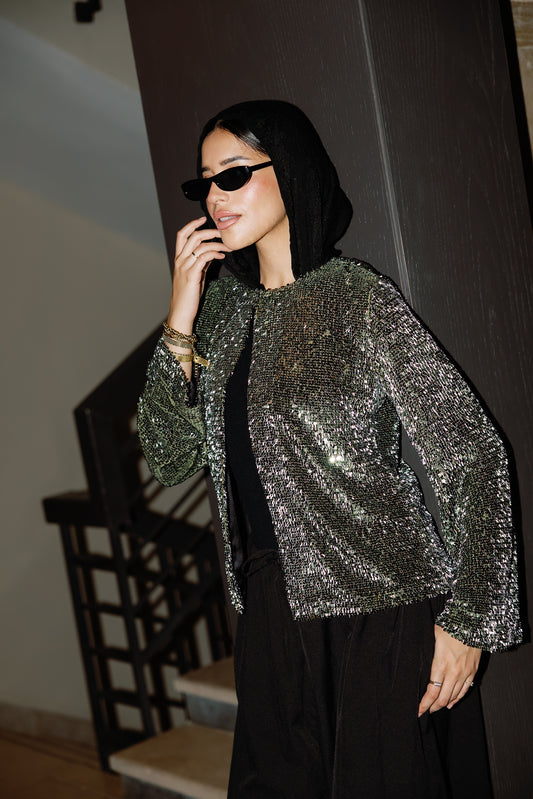 Sequin Spark Blazer In Olive