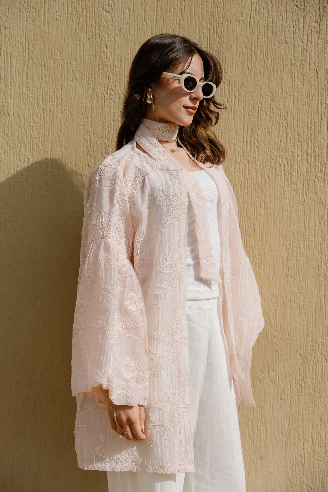 Puffy embroidered cardigan in Rose