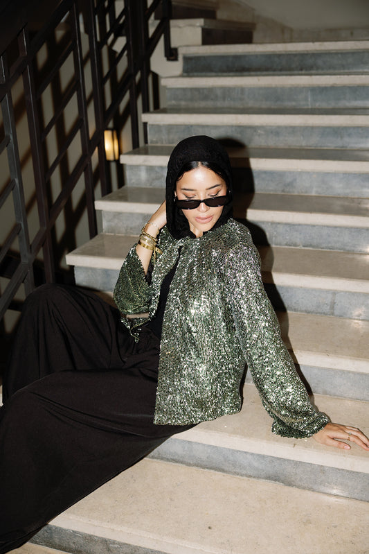 Sequin Spark Blazer In Olive