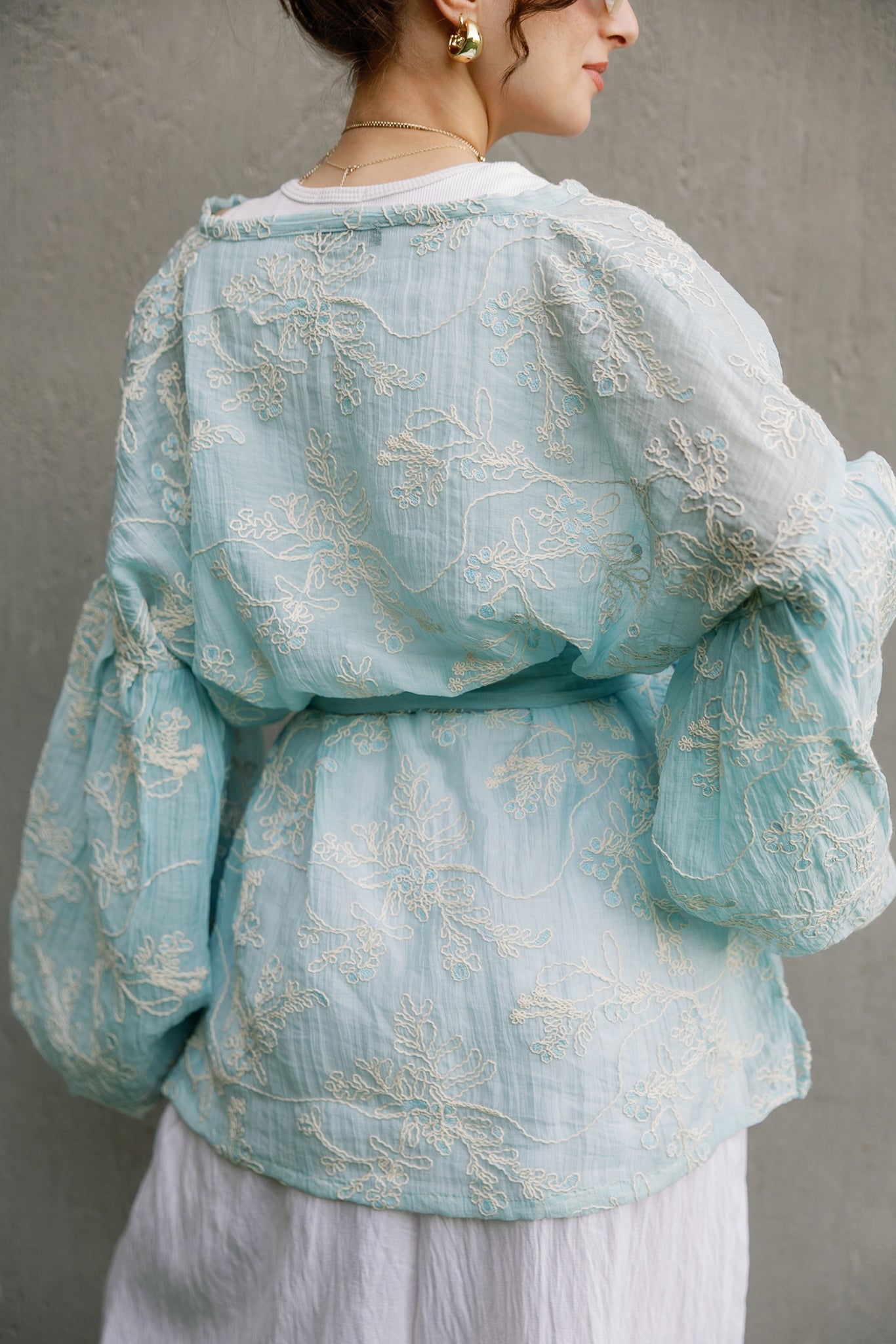 Puffy embroidered cardigan in Baby Blue