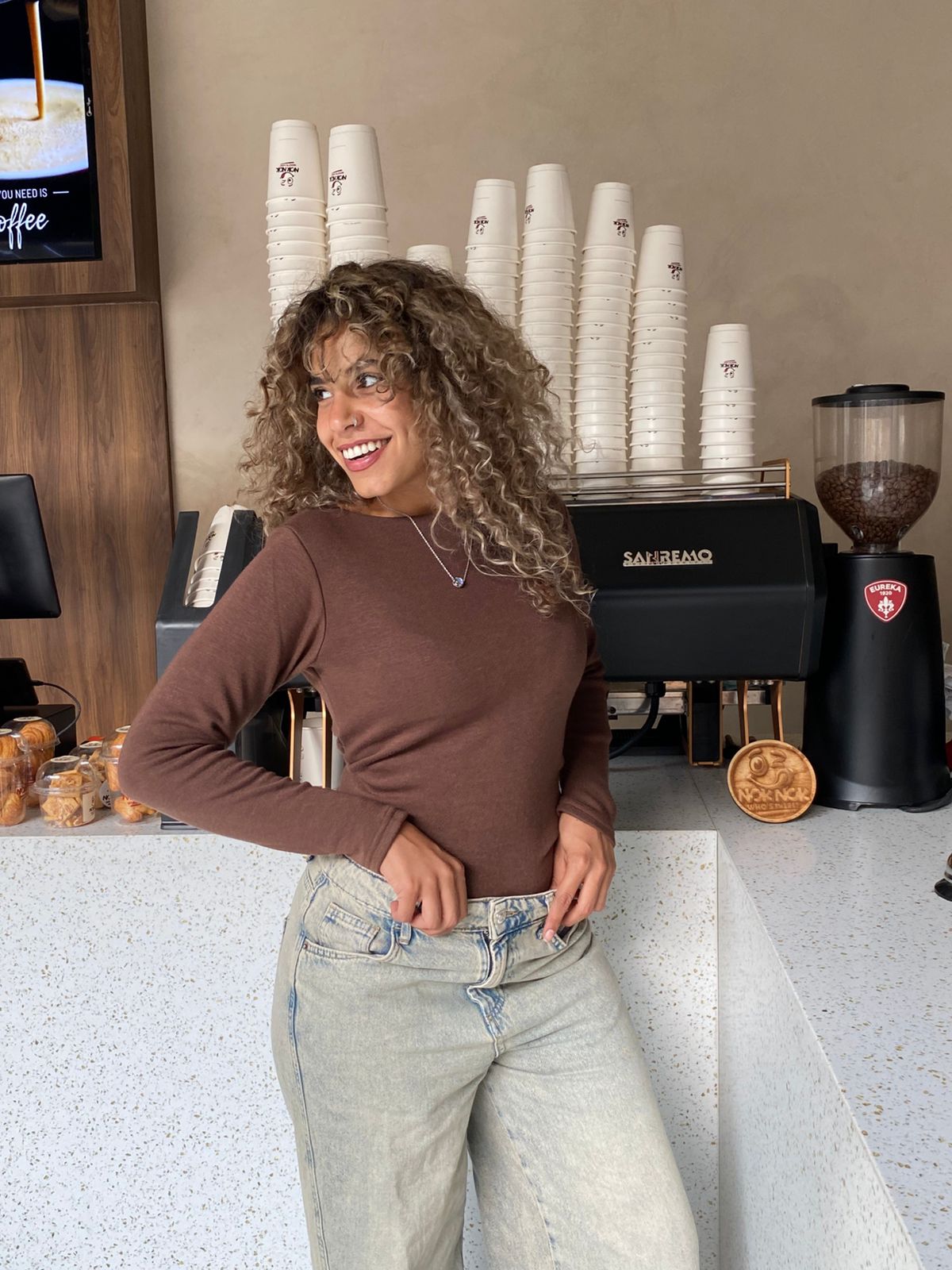 long sleeves basic top in brown